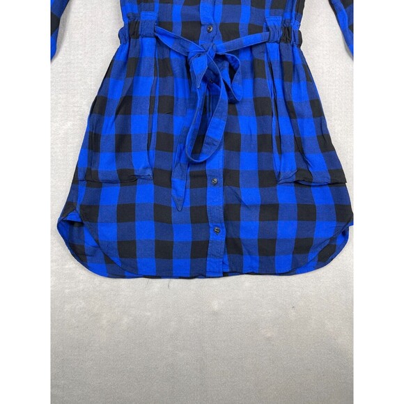 Rag & Bone Shirtdress Women's Size M Blue Black Plaid Belted Button Up - Picture 5 of 15